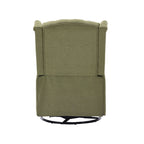 Fauteuil inclinable manuel pivotant à 360° en lin vert olive avec dossier capitonné et repose-pieds pour salon et chambre
