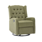 Fauteuil inclinable manuel pivotant à 360° en lin vert olive avec dossier capitonné et repose-pieds pour salon et chambre