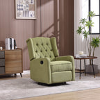 Fauteuil inclinable manuel pivotant à 360° en lin vert olive avec dossier capitonné et repose-pieds pour salon et chambre