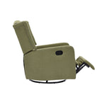 Fauteuil inclinable manuel pivotant à 360° en lin vert olive avec dossier capitonné et repose-pieds pour salon et chambre