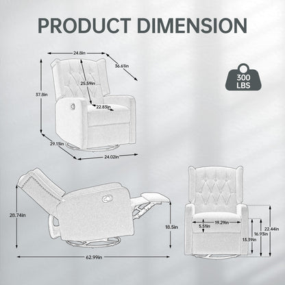 Fauteuil inclinable manuel pivotant à 360° en lin vert olive avec dossier capitonné et repose-pieds pour salon et chambre