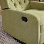 Fauteuil inclinable manuel pivotant à 360° en lin vert olive avec dossier capitonné et repose-pieds pour salon et chambre