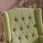 Fauteuil inclinable manuel pivotant à 360° en lin vert olive avec dossier capitonné et repose-pieds pour salon et chambre