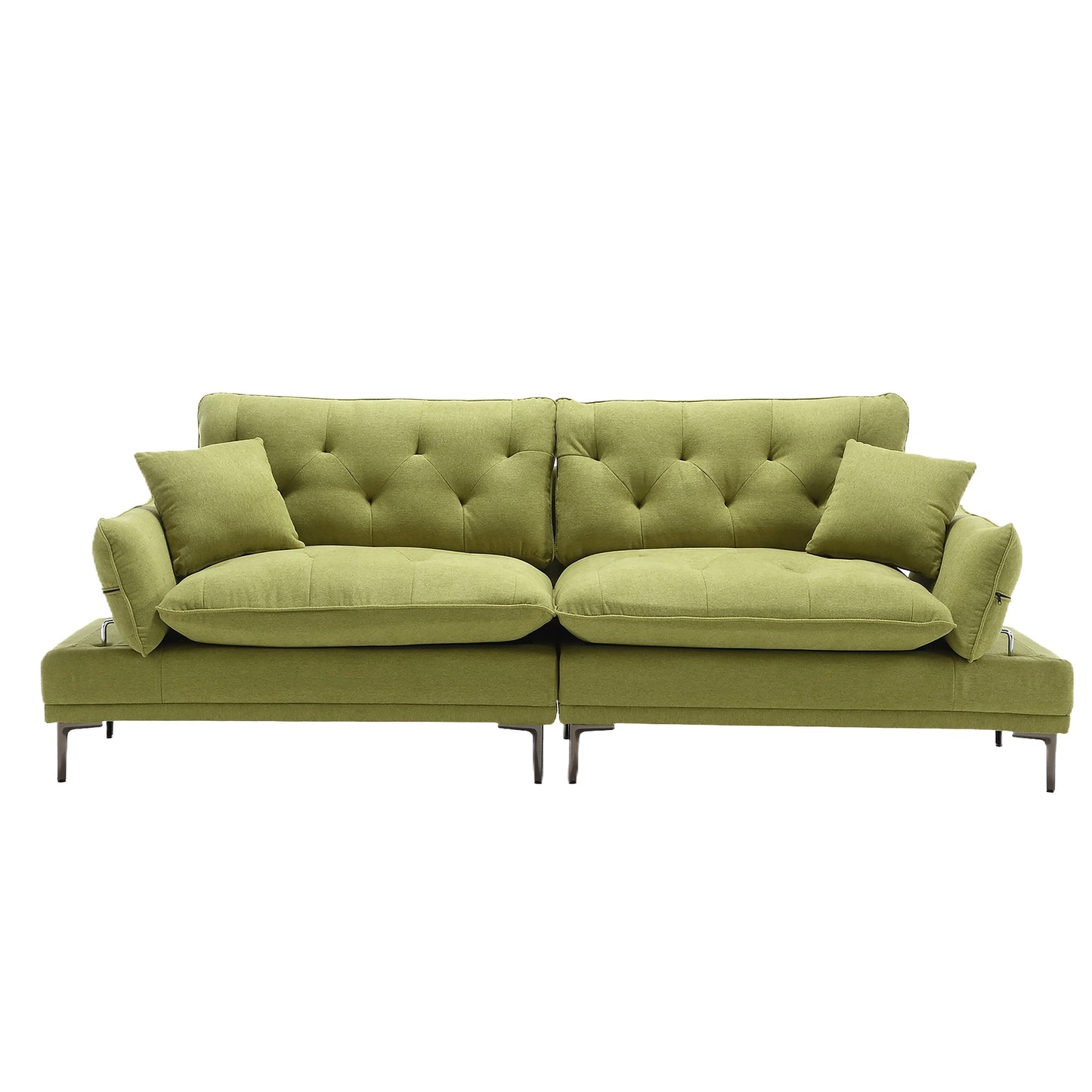 Canapé causeuse en lin Olive Modern 102.36 avec accoudoirs réglables et coussins capitonnés pour le salon