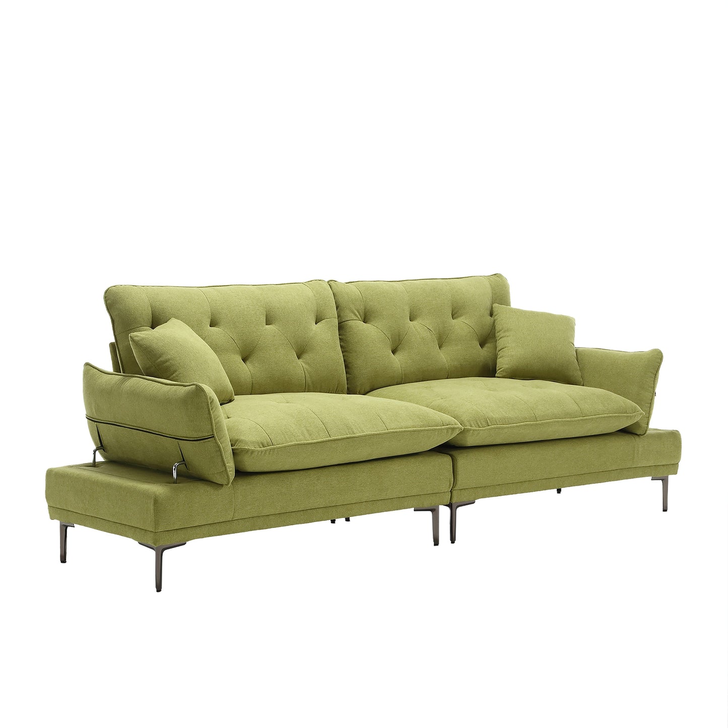 Canapé causeuse en lin Olive Modern 102.36 avec accoudoirs réglables et coussins capitonnés pour le salon