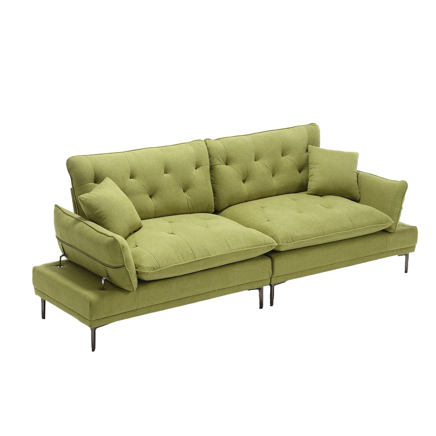 Canapé causeuse en lin Olive Modern 102.36 avec accoudoirs réglables et coussins capitonnés pour le salon