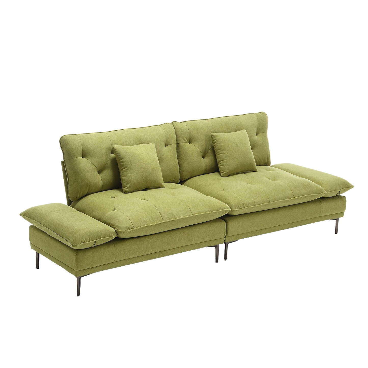 Canapé causeuse en lin Olive Modern 102.36 avec accoudoirs réglables et coussins capitonnés pour le salon