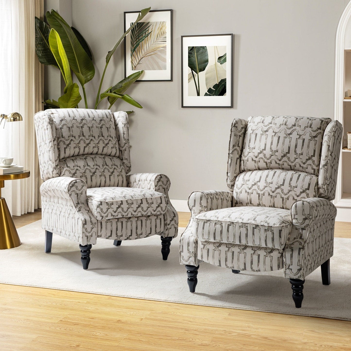 Fauteuil inclinable manuel classique rembourré Olympus avec pieds en bois massif, lot de 2 par HULALA HOME