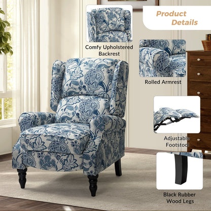 Fauteuil inclinable manuel classique rembourré Olympus avec pieds en bois massif, lot de 2 par HULALA HOME