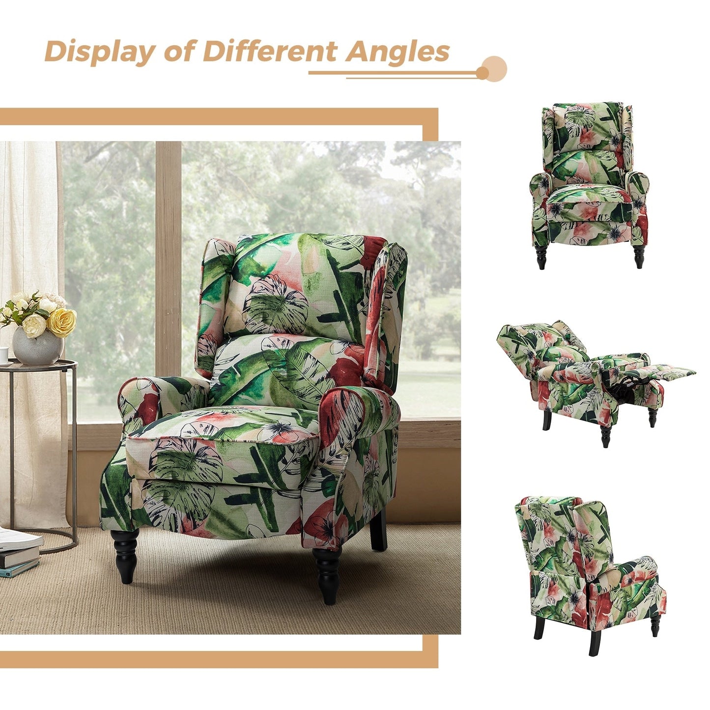 Fauteuil inclinable manuel classique rembourré Olympus avec pieds en bois massif, lot de 2 par HULALA HOME