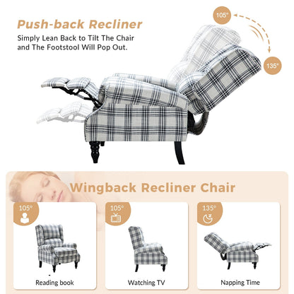 Fauteuil inclinable manuel classique rembourré Olympus avec pieds en bois massif, lot de 2 par HULALA HOME