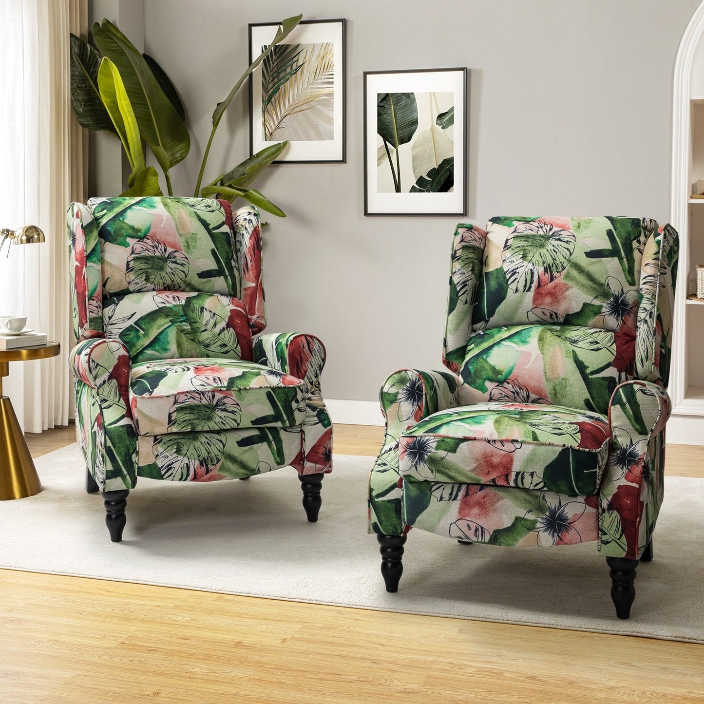 Fauteuil inclinable manuel classique rembourré Olympus avec pieds en bois massif, lot de 2 par HULALA HOME