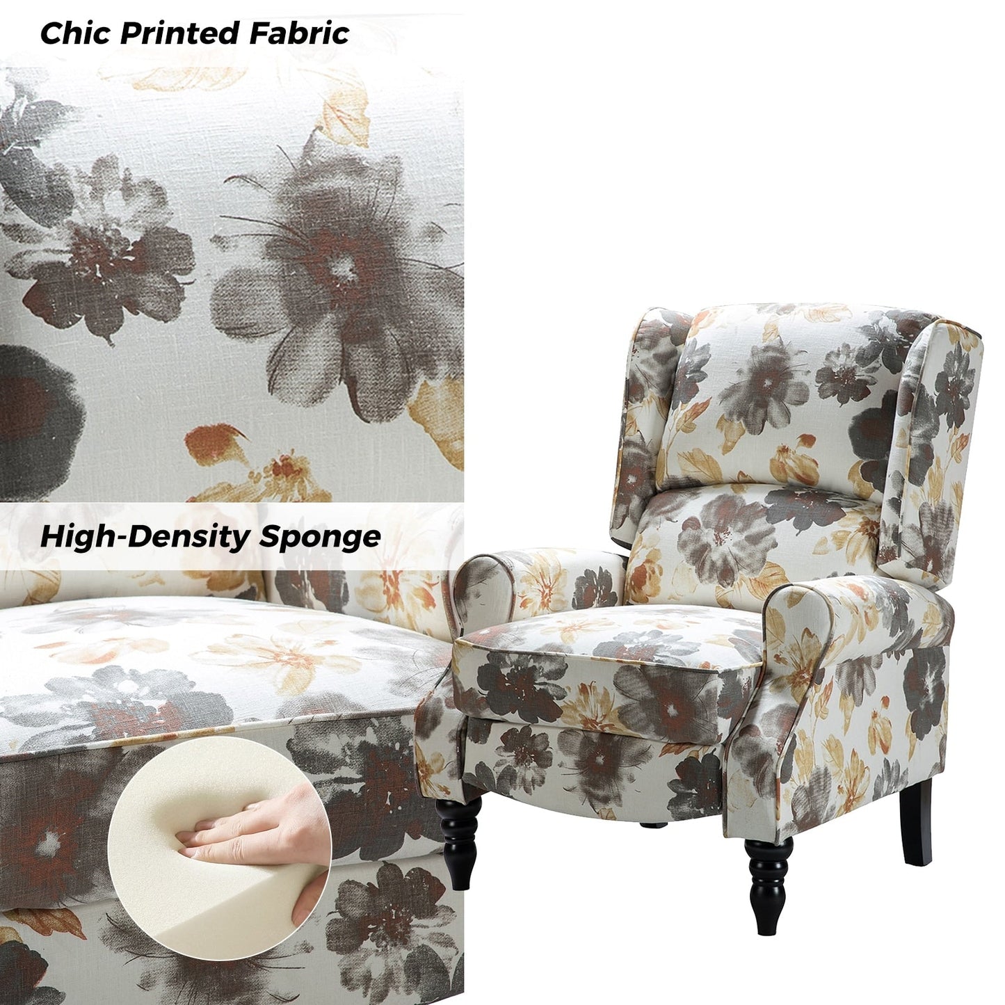 Fauteuil inclinable manuel classique rembourré Olympus avec pieds en bois massif par HULALA HOME
