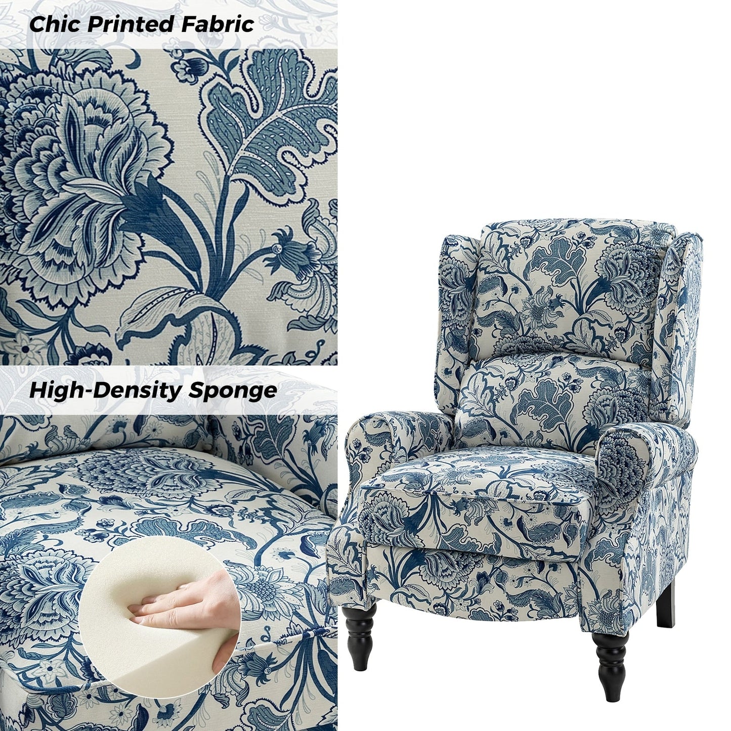 Fauteuil inclinable manuel classique rembourré Olympus avec pieds en bois massif par HULALA HOME