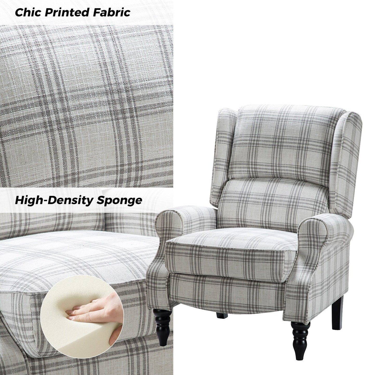Fauteuil inclinable manuel classique rembourré Olympus avec pieds en bois massif par HULALA HOME