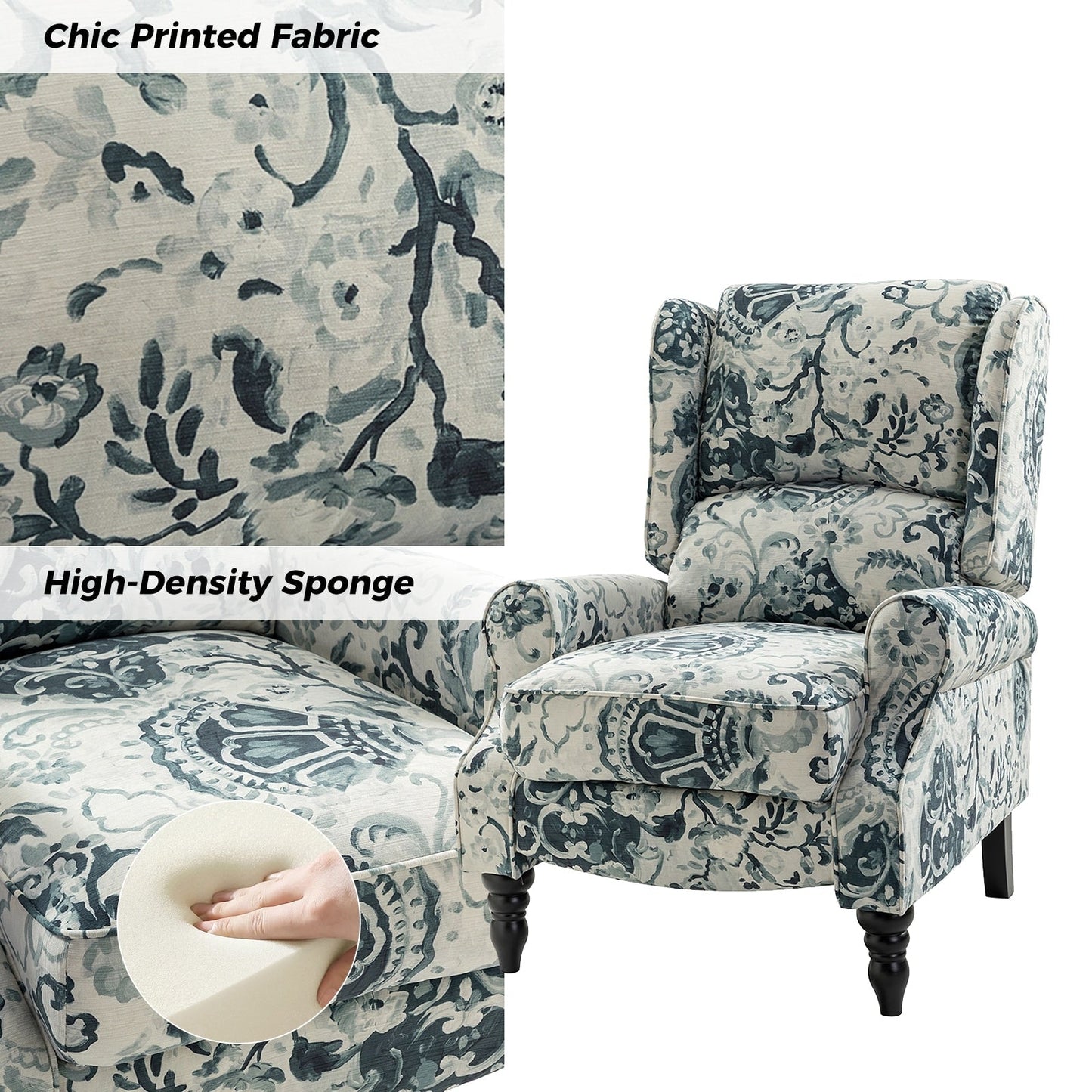 Fauteuil inclinable manuel classique rembourré Olympus avec pieds en bois massif par HULALA HOME