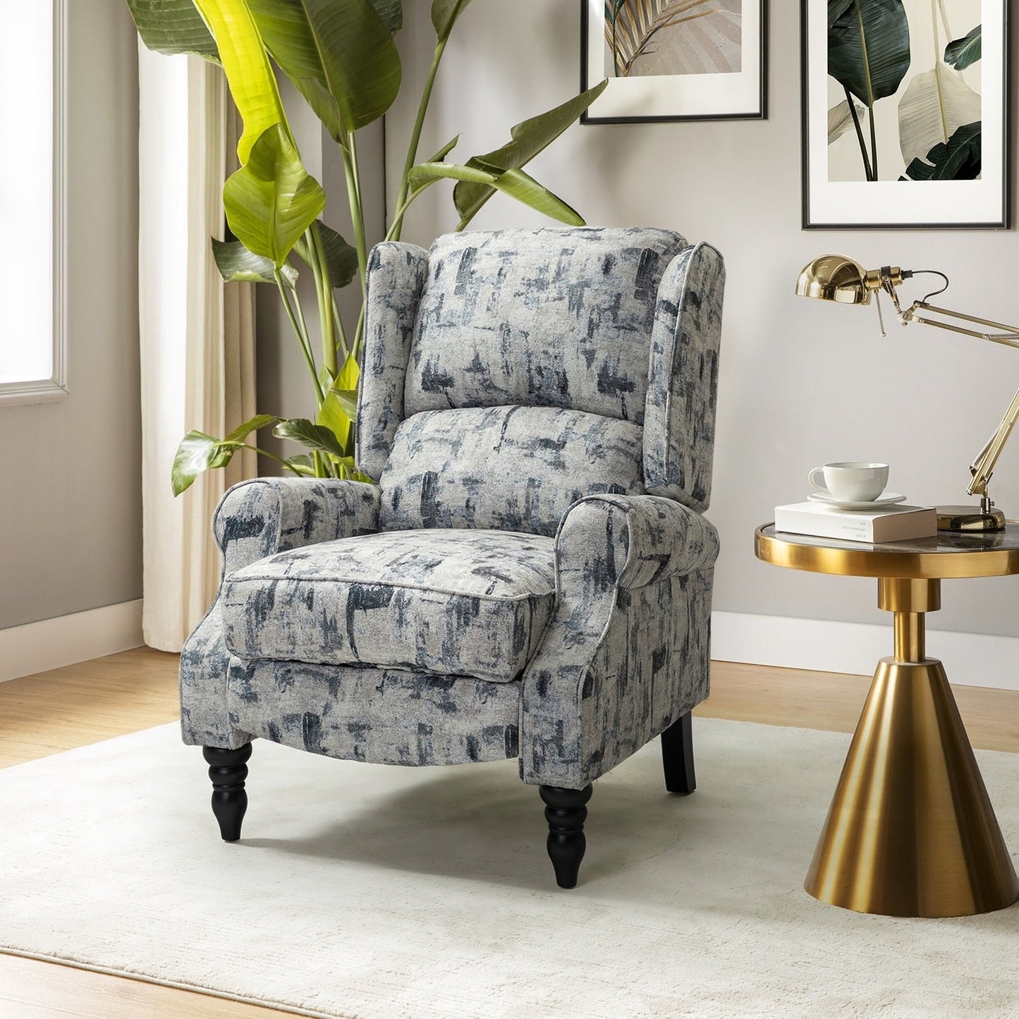 Fauteuil inclinable manuel classique rembourré Olympus avec pieds en bois massif par HULALA HOME