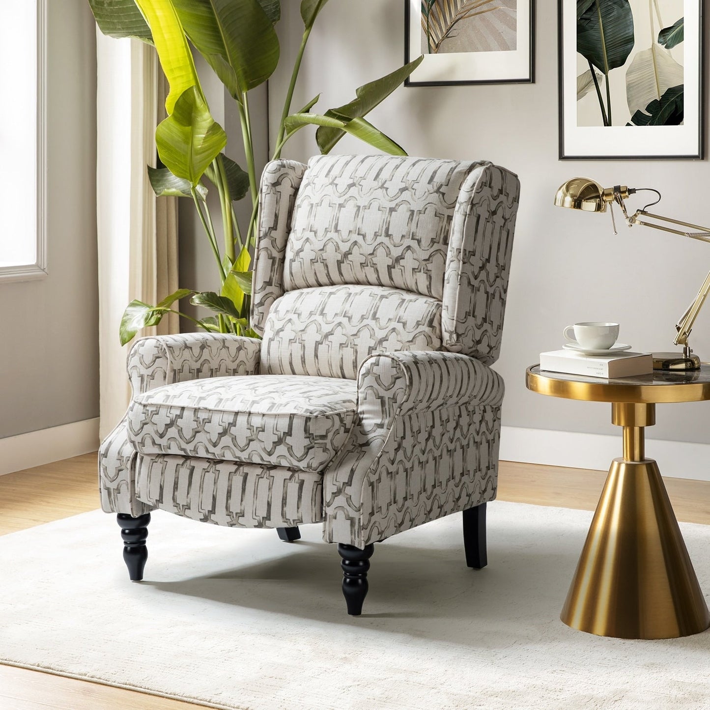 Fauteuil inclinable manuel classique rembourré Olympus avec pieds en bois massif par HULALA HOME