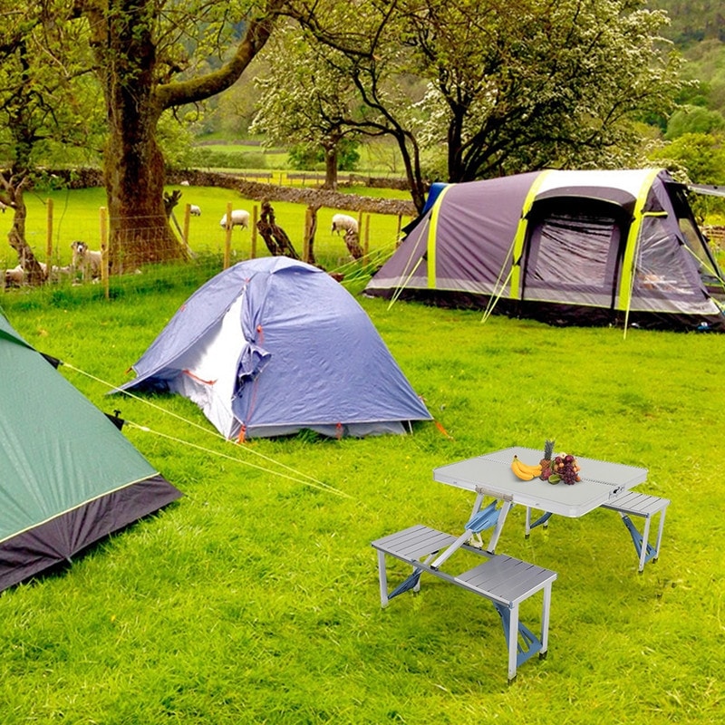 Table et chaise de camping pliantes monobloc en alliage d'aluminium