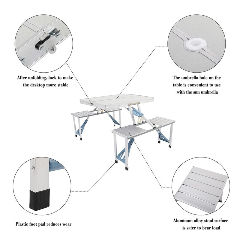 Table et chaise de camping pliantes monobloc en alliage d'aluminium