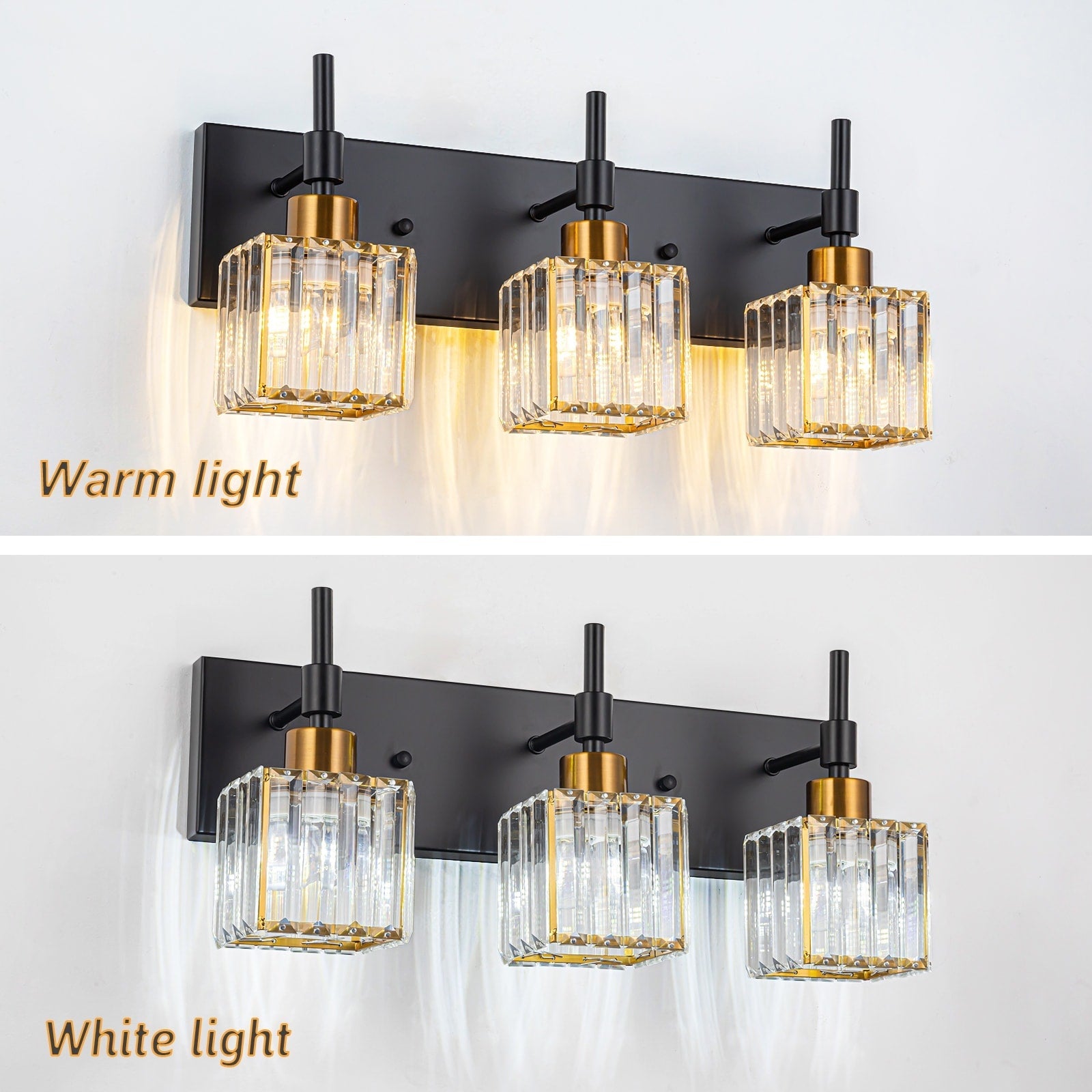 Luminaires de salle de bain Ora Modern en cristal à intensité variable sur miroir Glam Vanity Lights