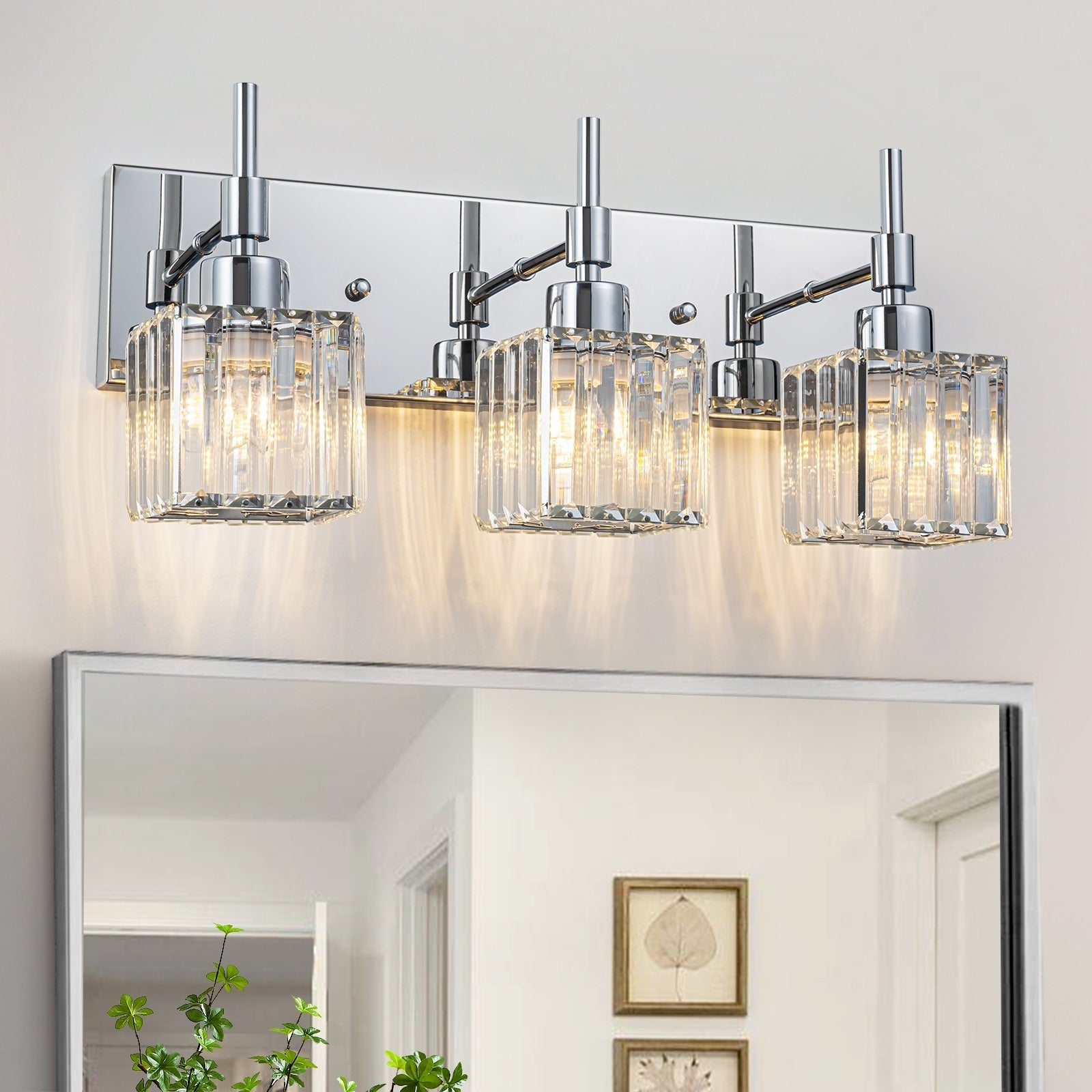 Luminaires de salle de bain Ora Modern en cristal à intensité variable sur miroir Glam Vanity Lights