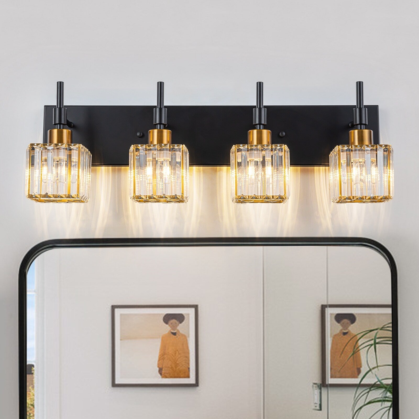 Luminaires de salle de bain Ora Modern en cristal à intensité variable sur miroir Glam Vanity Lights