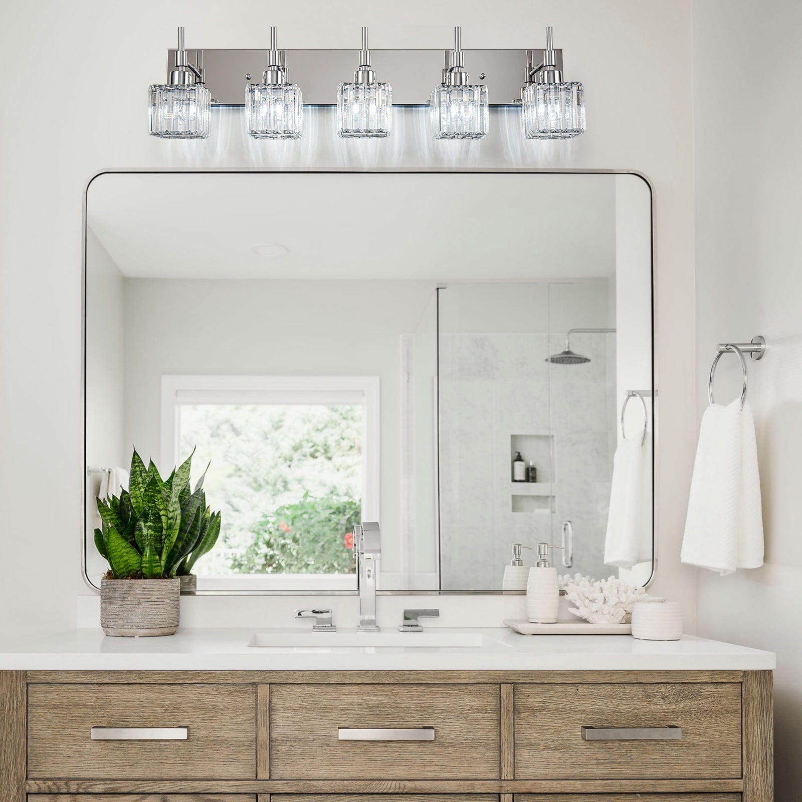 Luminaires de salle de bain Ora Modern en cristal à intensité variable sur miroir Glam Vanity Lights