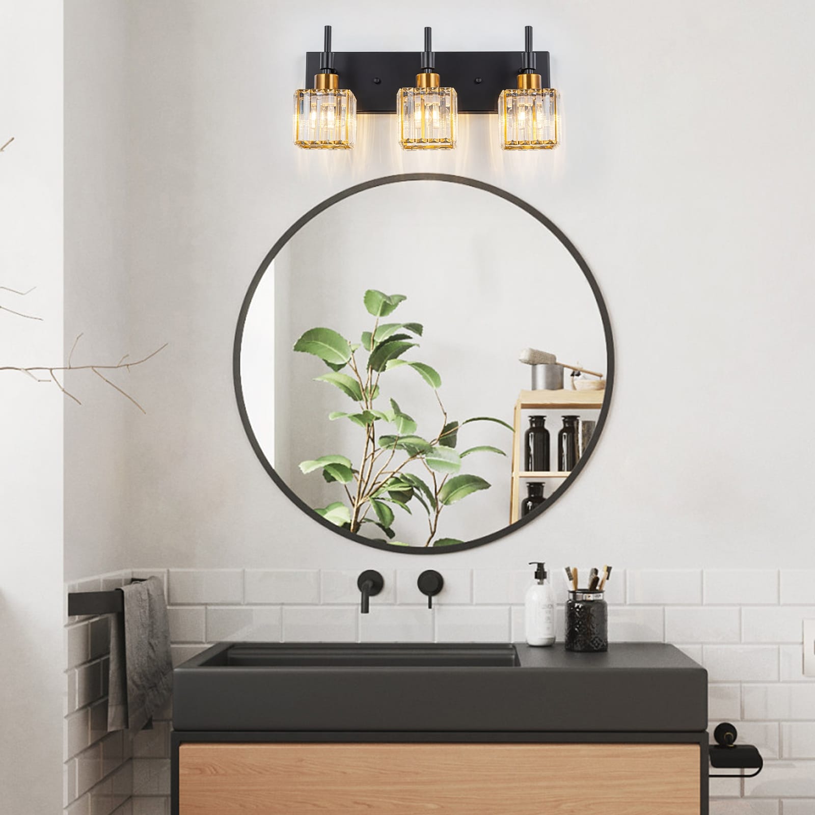Luminaires de salle de bain Ora Modern en cristal à intensité variable sur miroir Glam Vanity Lights