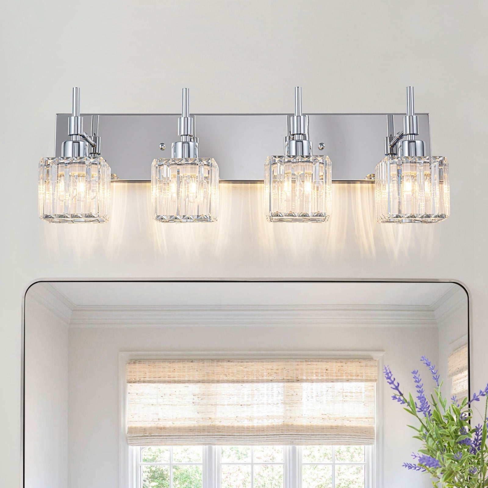Luminaires de salle de bain Ora Modern en cristal à intensité variable sur miroir Glam Vanity Lights