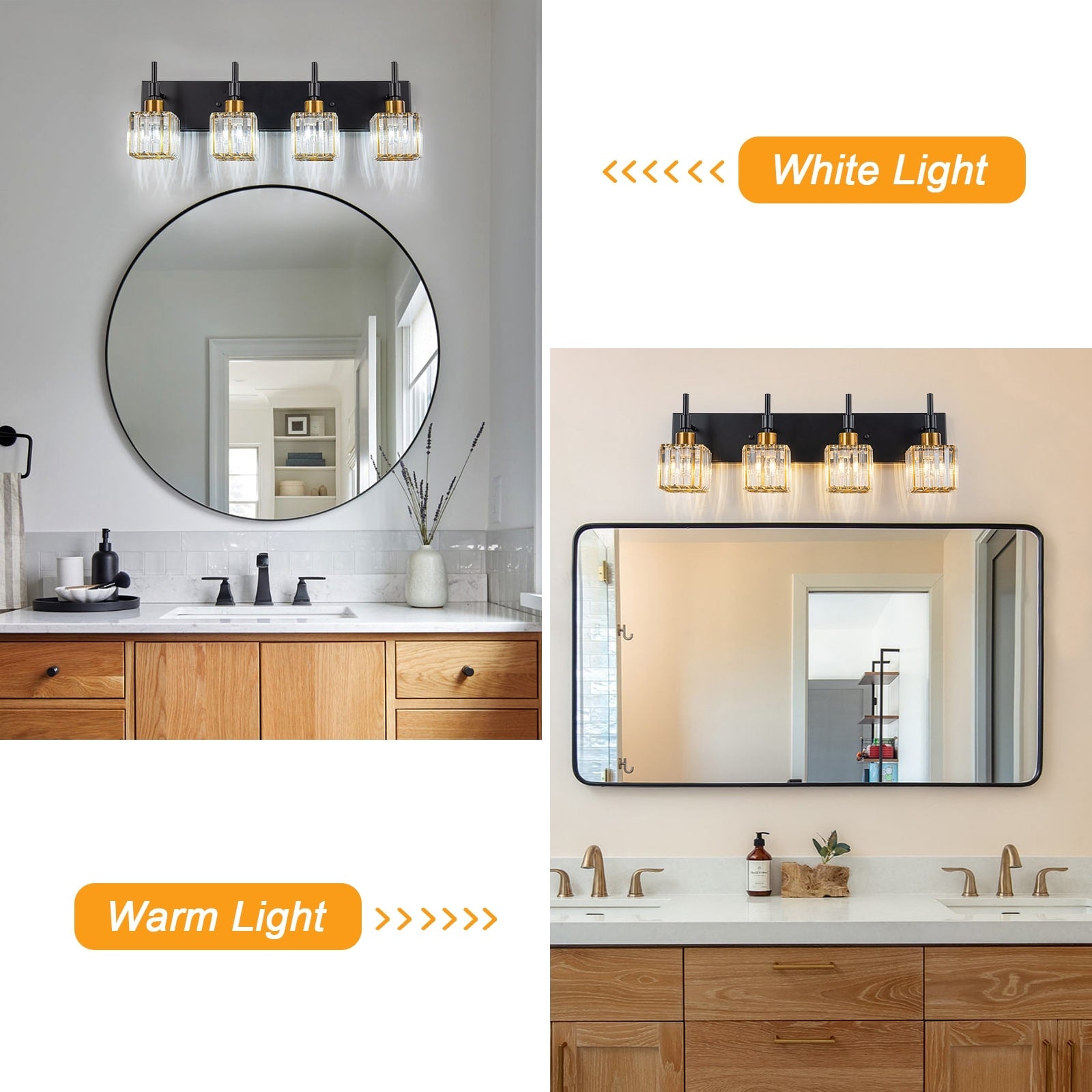 Luminaires de salle de bain Ora Modern en cristal à intensité variable sur miroir Glam Vanity Lights