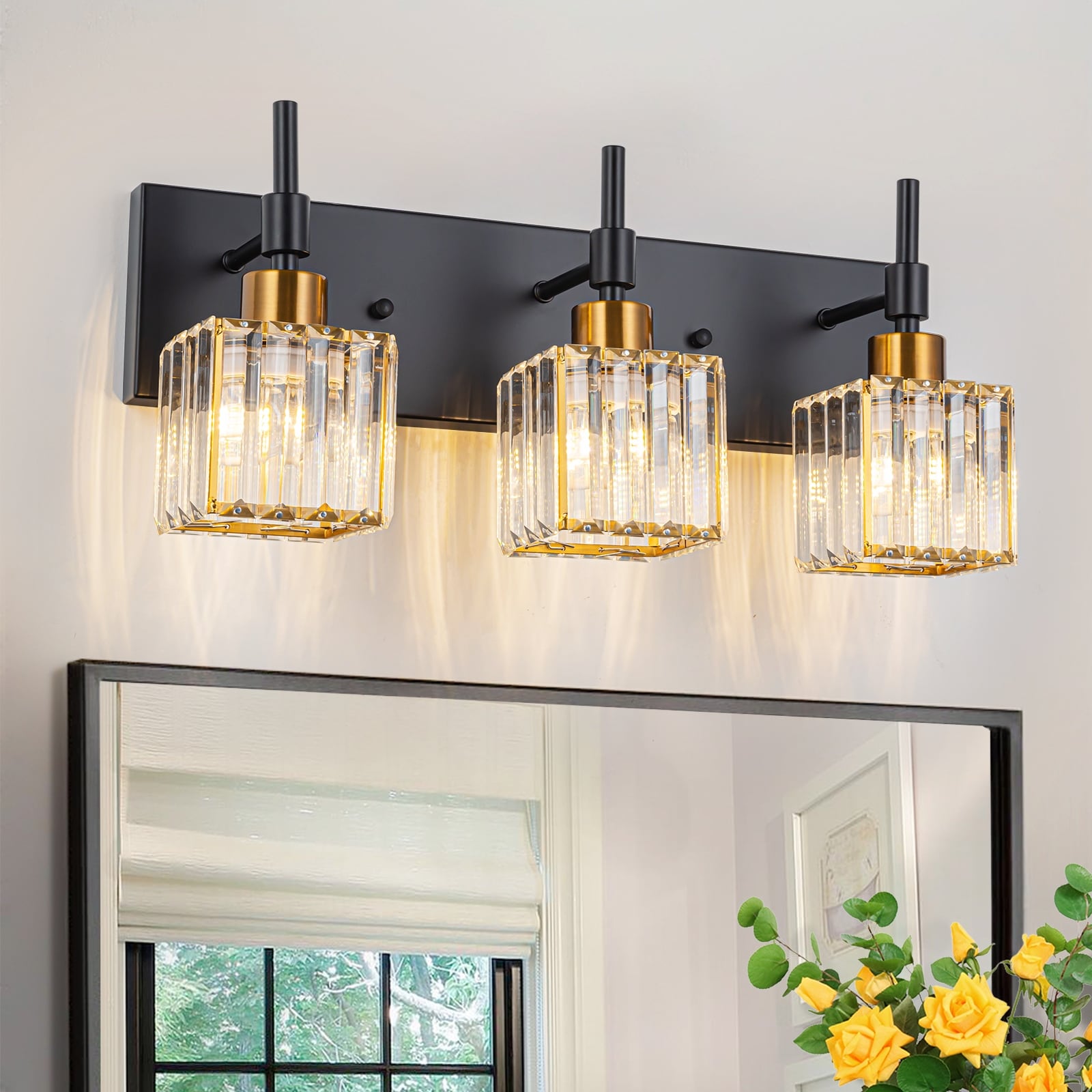Luminaires de salle de bain Ora Modern en cristal à intensité variable sur miroir Glam Vanity Lights