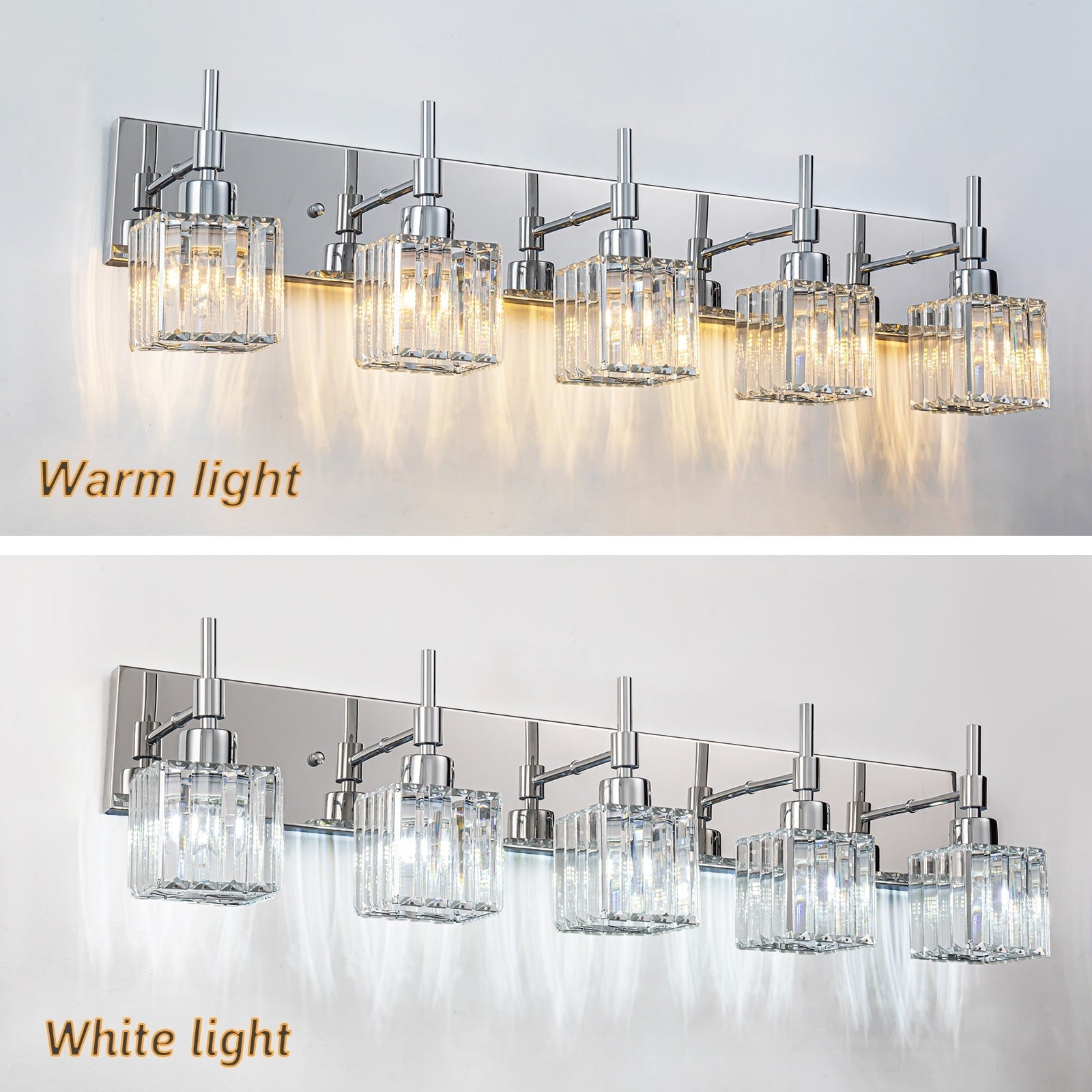 Luminaires de salle de bain Ora Modern en cristal à intensité variable sur miroir Glam Vanity Lights