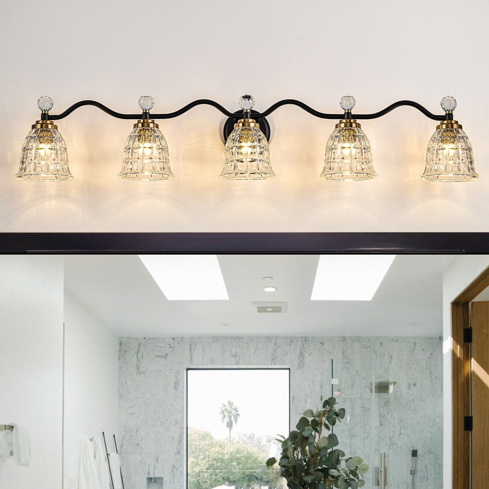 Luminaires de salle de bain Ora Modern à intensité variable, noir et or