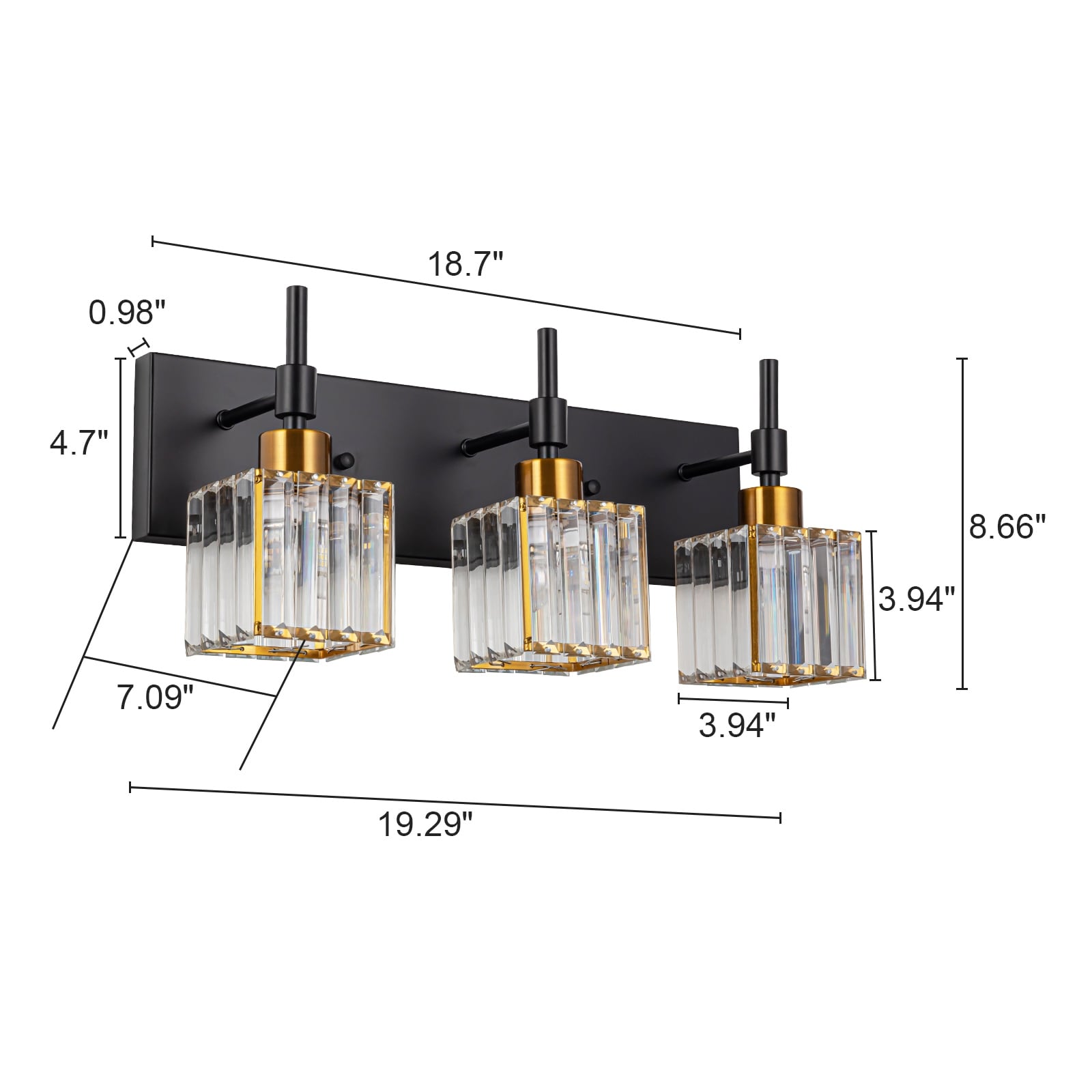 Luminaires de salle de bain Ora Modern en cristal à intensité variable sur miroir Glam Vanity Lights