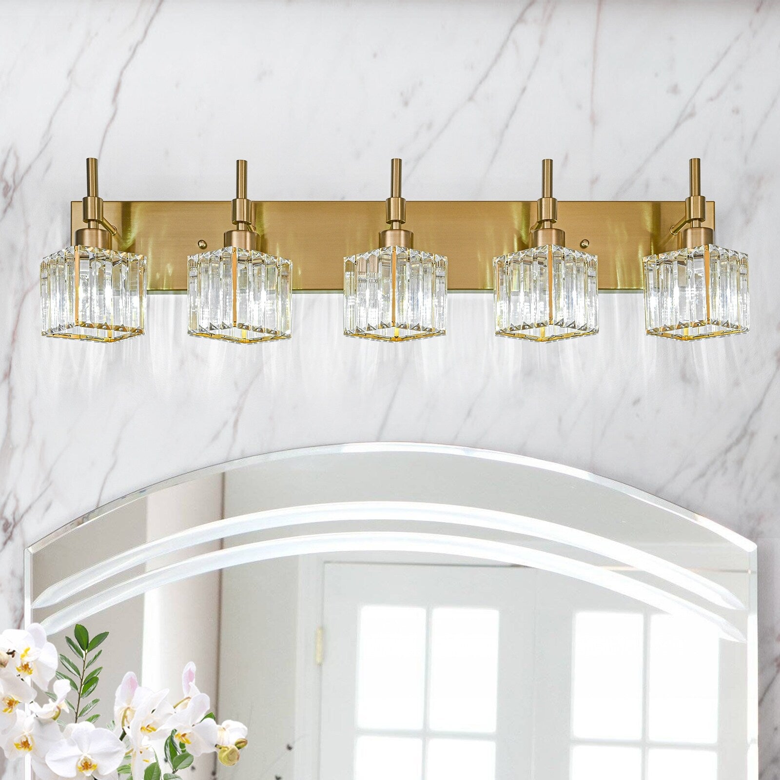 Luminaires de salle de bain Ora Modern en cristal à intensité variable sur miroir Glam Vanity Lights