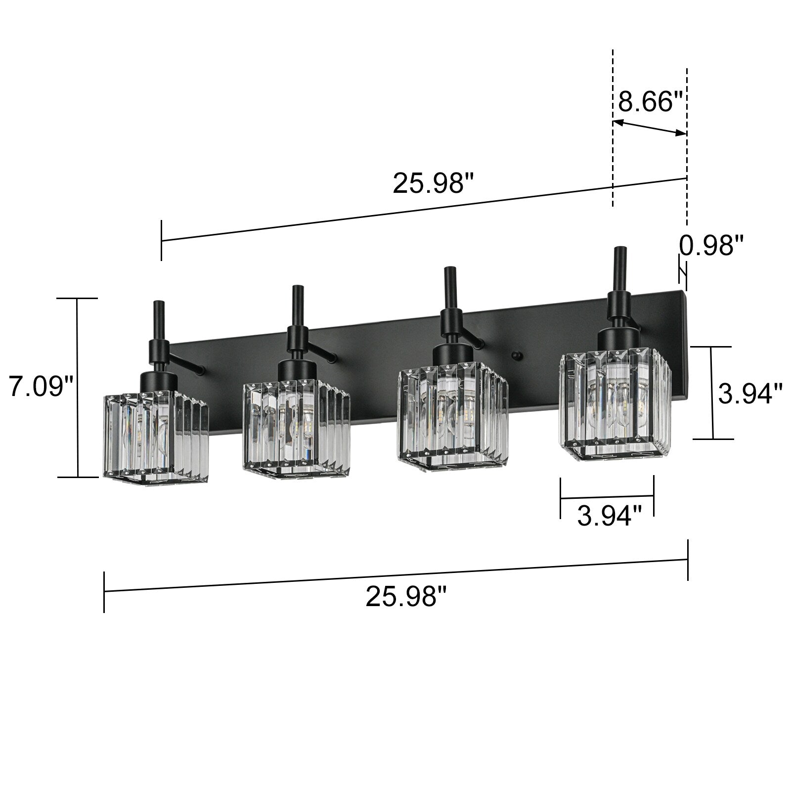 Luminaires de salle de bain Ora Modern en cristal à intensité variable sur miroir Glam Vanity Lights