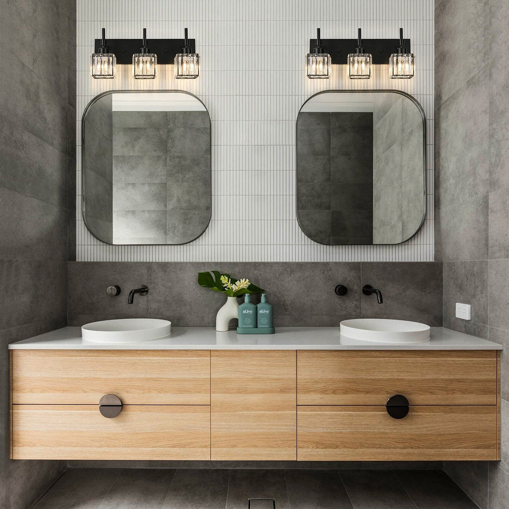 Luminaires de salle de bain Ora Modern en cristal à intensité variable sur miroir Glam Vanity Lights