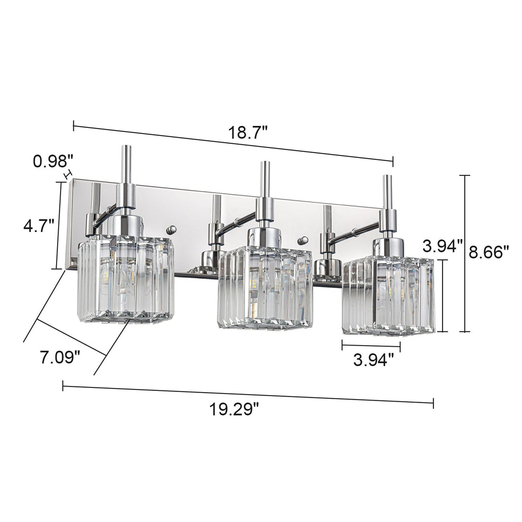 Luminaires de salle de bain Ora Modern en cristal à intensité variable sur miroir Glam Vanity Lights