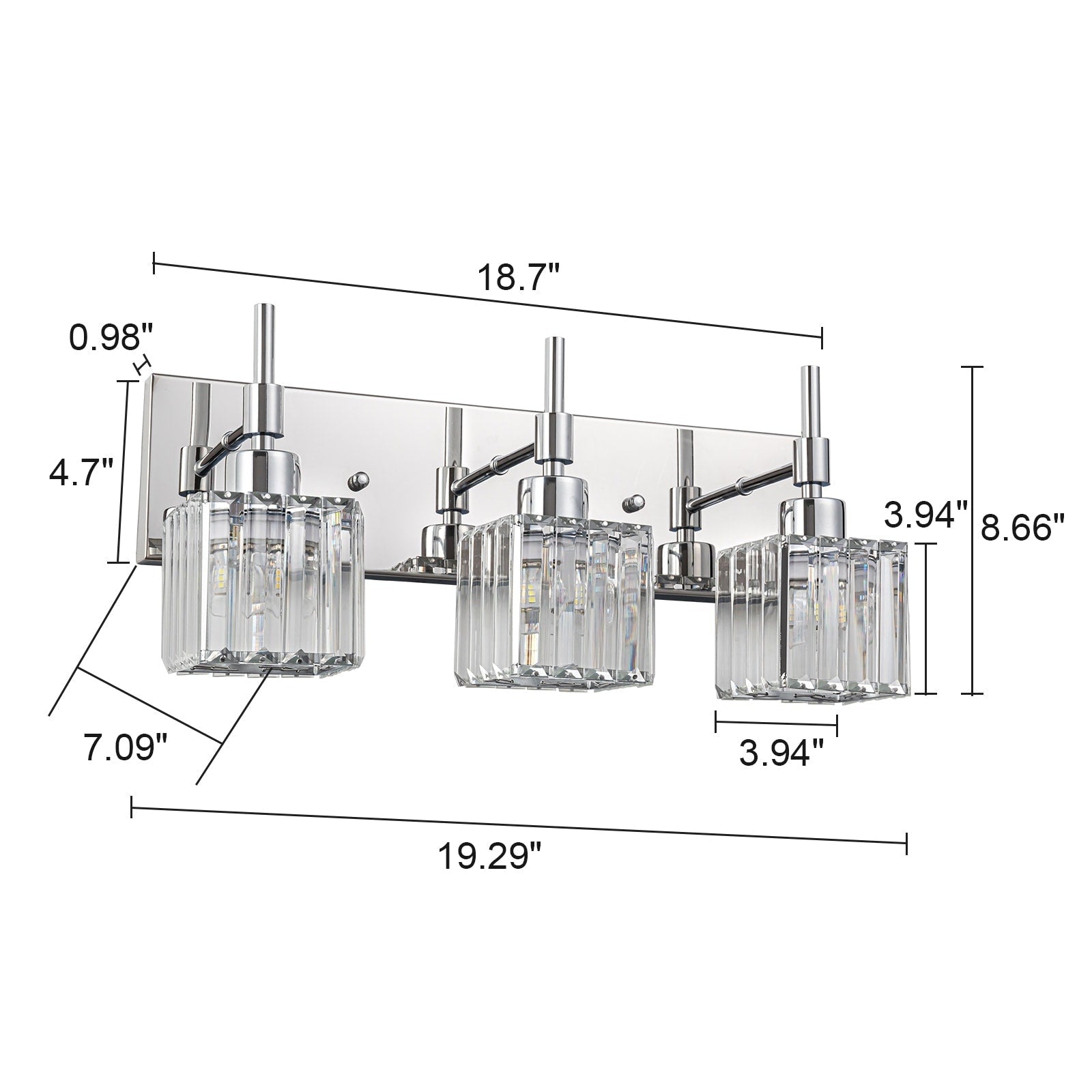 Luminaires de salle de bain Ora Modern en cristal à intensité variable sur miroir Glam Vanity Lights