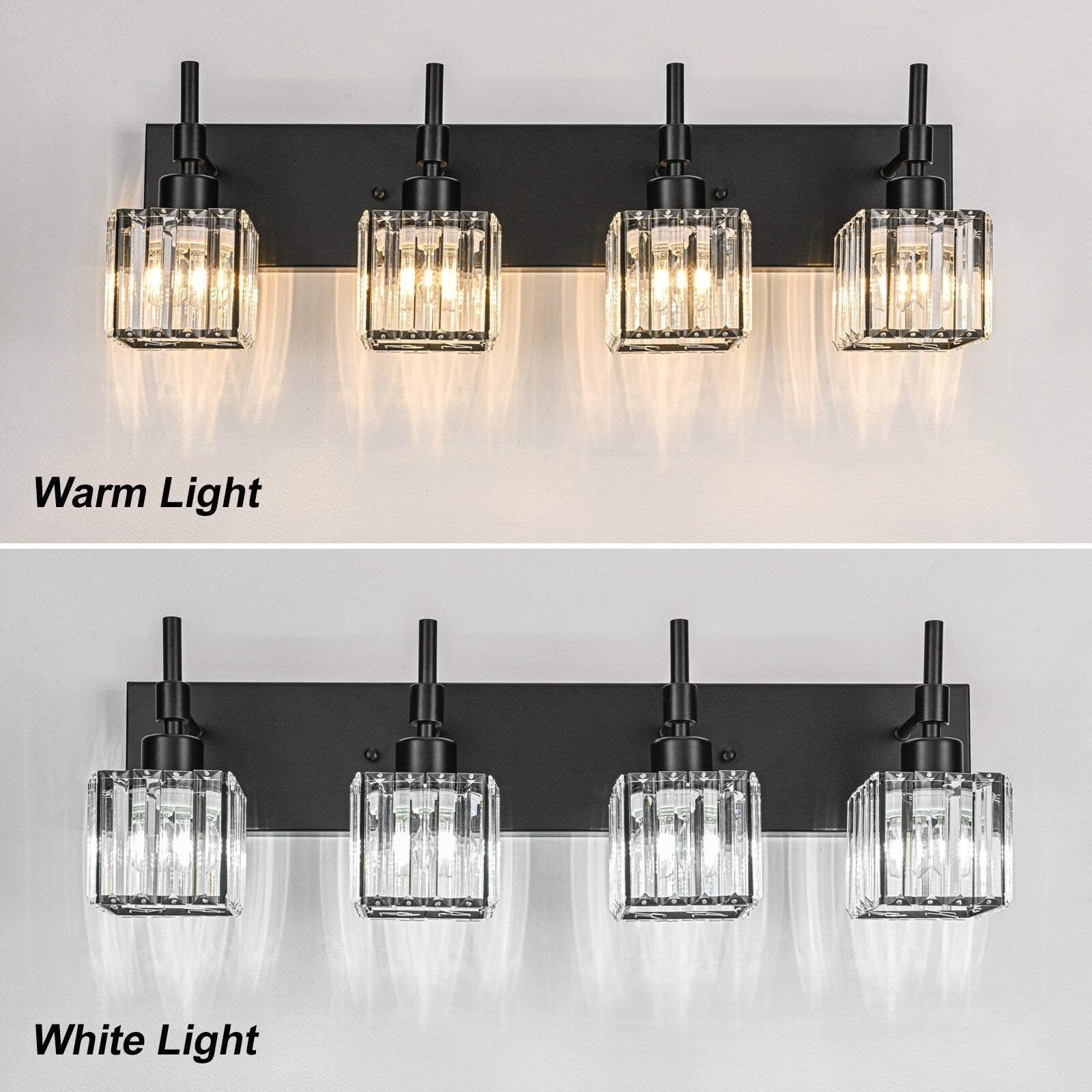 Luminaires de salle de bain Ora Modern en cristal à intensité variable sur miroir Glam Vanity Lights