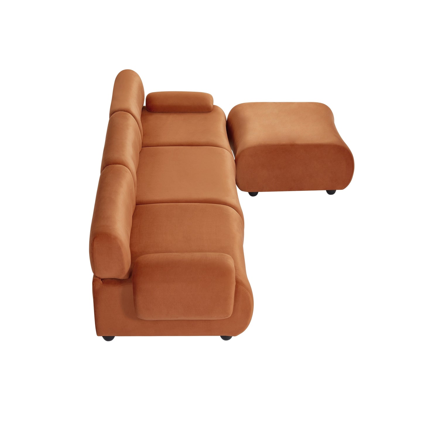 Grand canapé modulaire 3 places Orange 105, avec pouf amovible, assise profonde style nuage, structure en bois massif