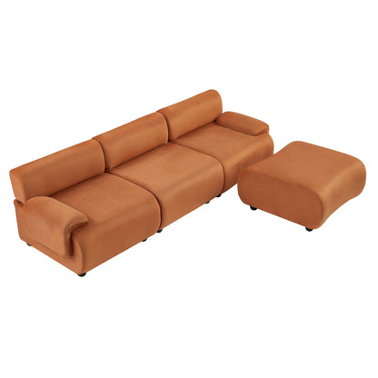 Grand canapé modulaire 3 places Orange 105, avec pouf amovible, assise profonde style nuage, structure en bois massif