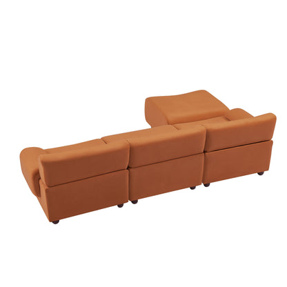 Grand canapé modulaire 3 places Orange 105, avec pouf amovible, assise profonde style nuage, structure en bois massif