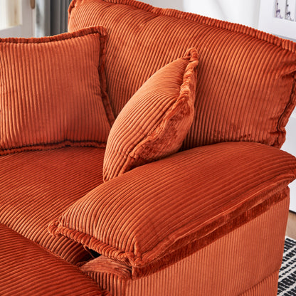Canapé simple profond en velours côtelé orange 59,3 avec 2 coussins décoratifs et pouf pour le salon