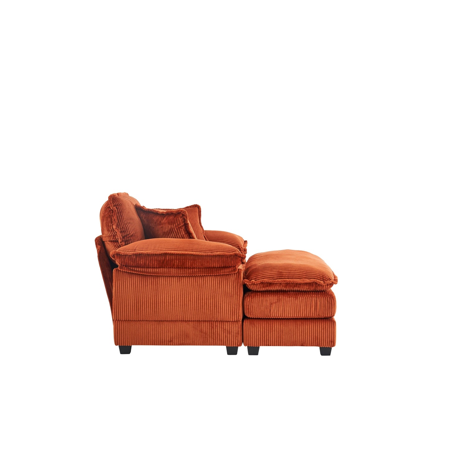 Canapé simple profond en velours côtelé orange 59,3 avec 2 coussins décoratifs et pouf pour le salon