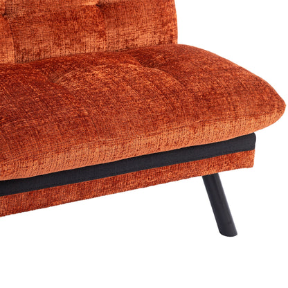 Canapé-lit convertible en chenille orange 75,6 avec pieds en métal pour salon