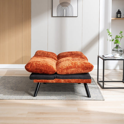 Canapé-lit convertible en chenille orange 75,6 avec pieds en métal pour salon
