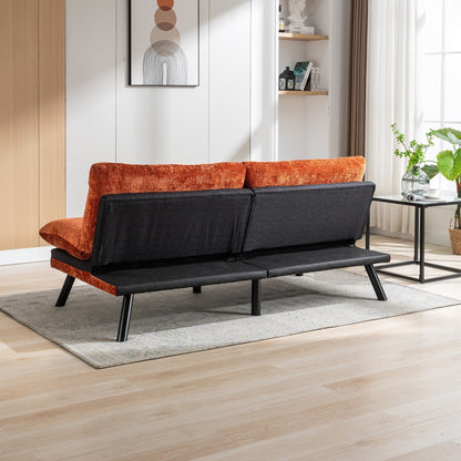 Canapé-lit convertible en chenille orange 75,6 avec pieds en métal pour salon
