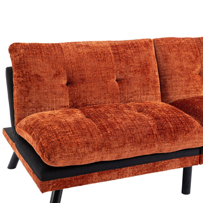 Canapé-lit convertible en chenille orange 75,6 avec pieds en métal pour salon